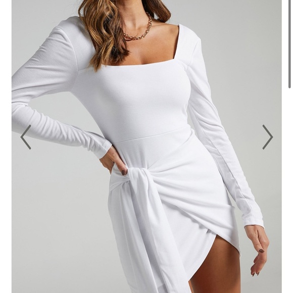 Lucy in the Sky White Asymmetrical Wrap Front Tie Long Sleeve Dress Small - Picture 1 of 5